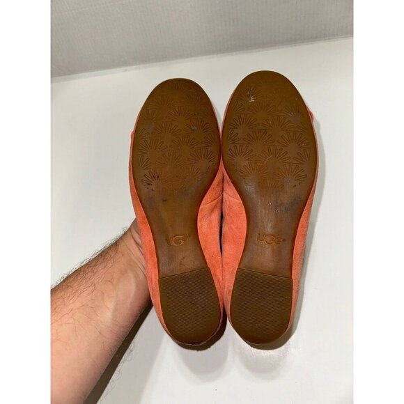 UGG Thea Poppy 'Vibrant Coral' Suede Slip On Flats Loafers Shoes Size 6.5 - Picture 8 of 11